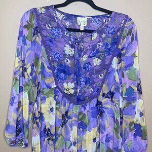 Flower Power Lightweight Sheer Purple Blouse